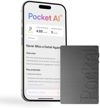 Pocket AI Voice Recorder, Auto Transcription, AI Note Taker, Space Grey | Recording Device, Action Items, Mind Maps, Ask Pocket, 4-Day Battery, MagSafe, iOS & Android