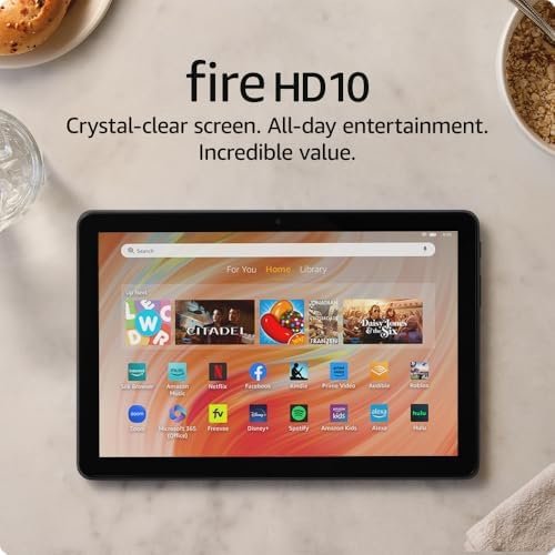 Amazon Fire HD 10 tablet, built for relaxation, 10.1″ vibrant Full HD screen, octa-core processor, 4 GB RAM, 32 GB, Black