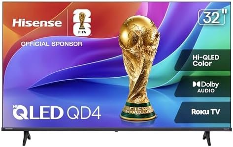 Hisense 32-Inch Class QD4SR Series Hi-QLED HD Smart Roku TV (32QD4HSR, 2026 Model) – Hi-QLED Color, Dolby Audio, Compatible with Alexa, Full Array LED, Slim Bezel Design