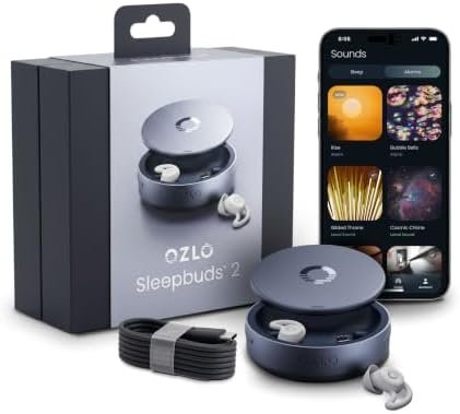 Ozlo Sleepbuds® 2 – Sleep Earbuds, Snoring & Noise Masking Headphones | All-Night Side-Sleeper Comfort, Ultra Small Fit, 14-hr Battery, 50+ Sleep Sounds, In-Ear Alarm, Reliable Bluetooth Connection